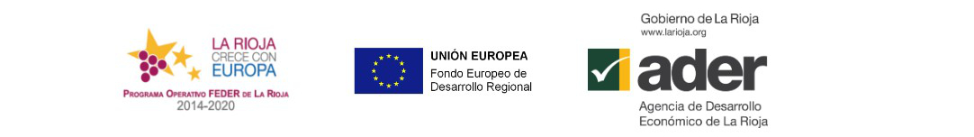 Logo de FEDER, logo de la unión europea y logo de la agencia de Desarrollo Económico de La Rioja.
